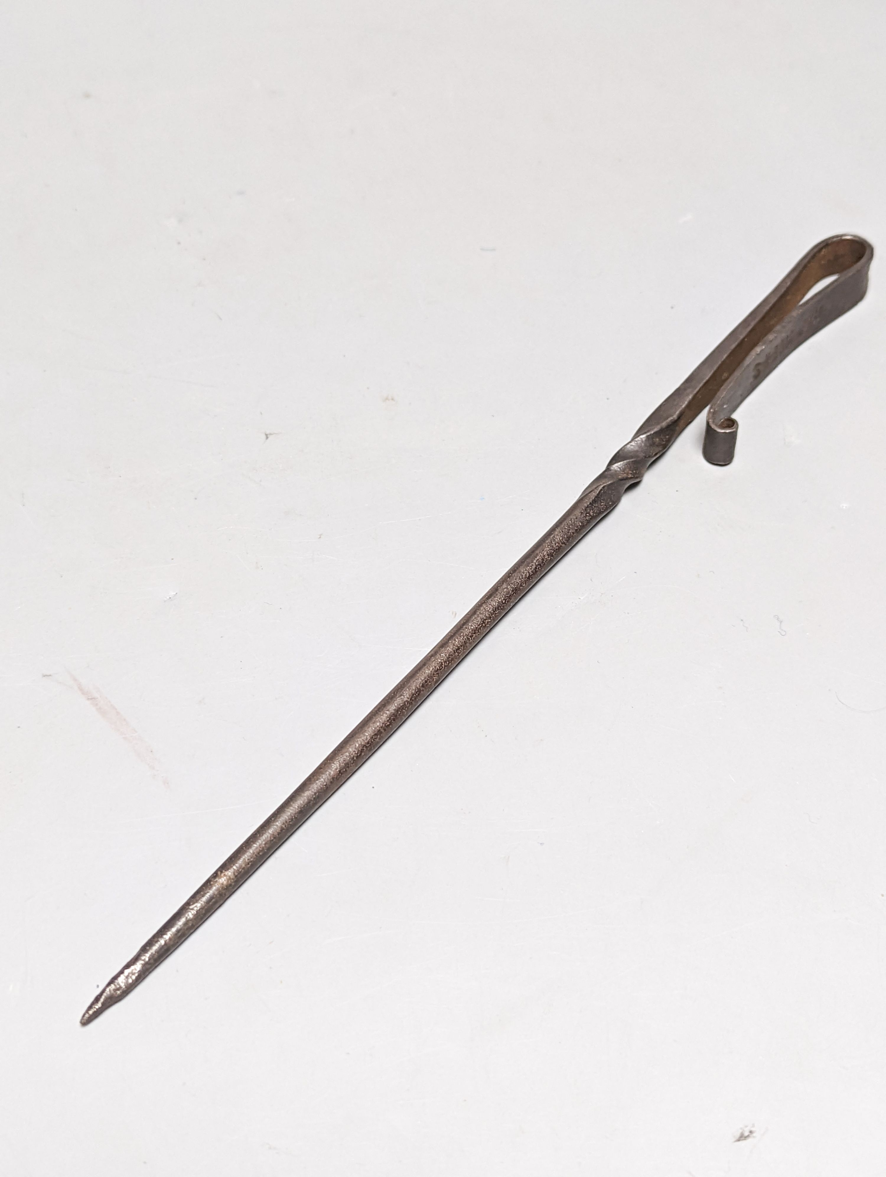 A Victorian ivory slide rule, by G. Manner, 25 Old Compton Street Soho London, 24cm, a nutmeg grater and a meat skewer